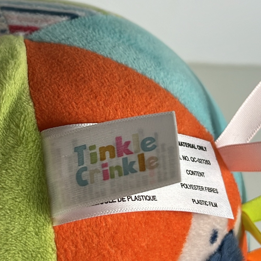 Tinkle Crinkle Pink/White Soft Baby Activity Ball BUNNY Plush - Picture 6 of 8